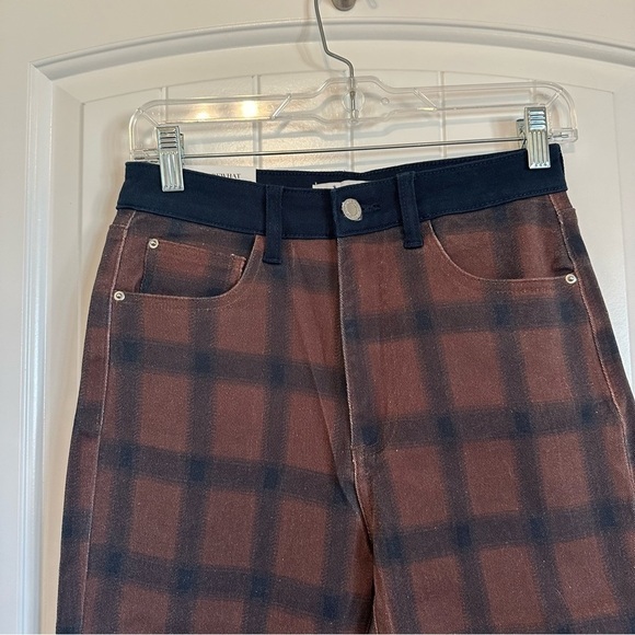 NWT WeWoreWhat color block icon jean brown and navy check plaid 70s inspired - Picture 2 of 10